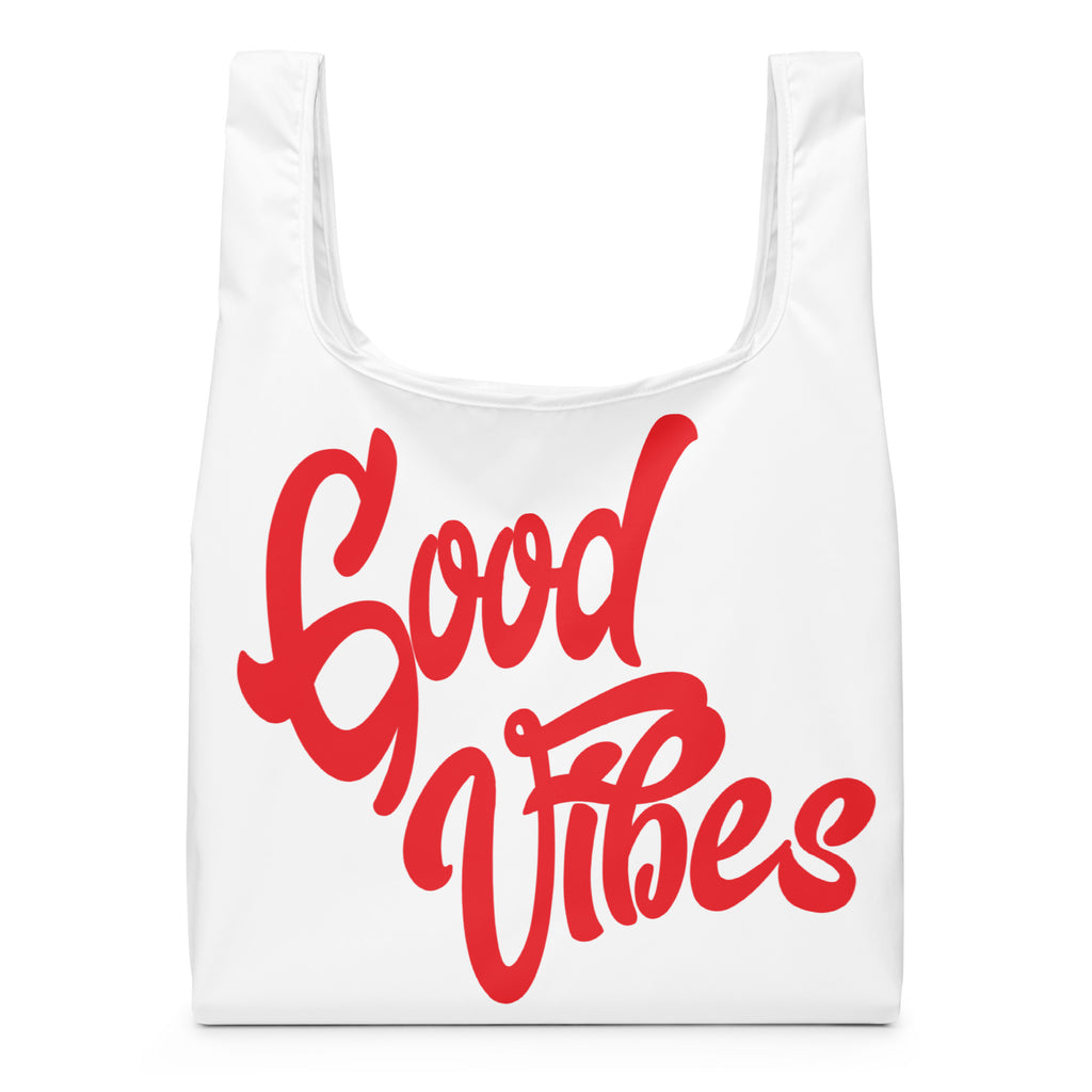 Good Vibes Allover-Print Einkaufstasche, Weiß, Vorderansicht