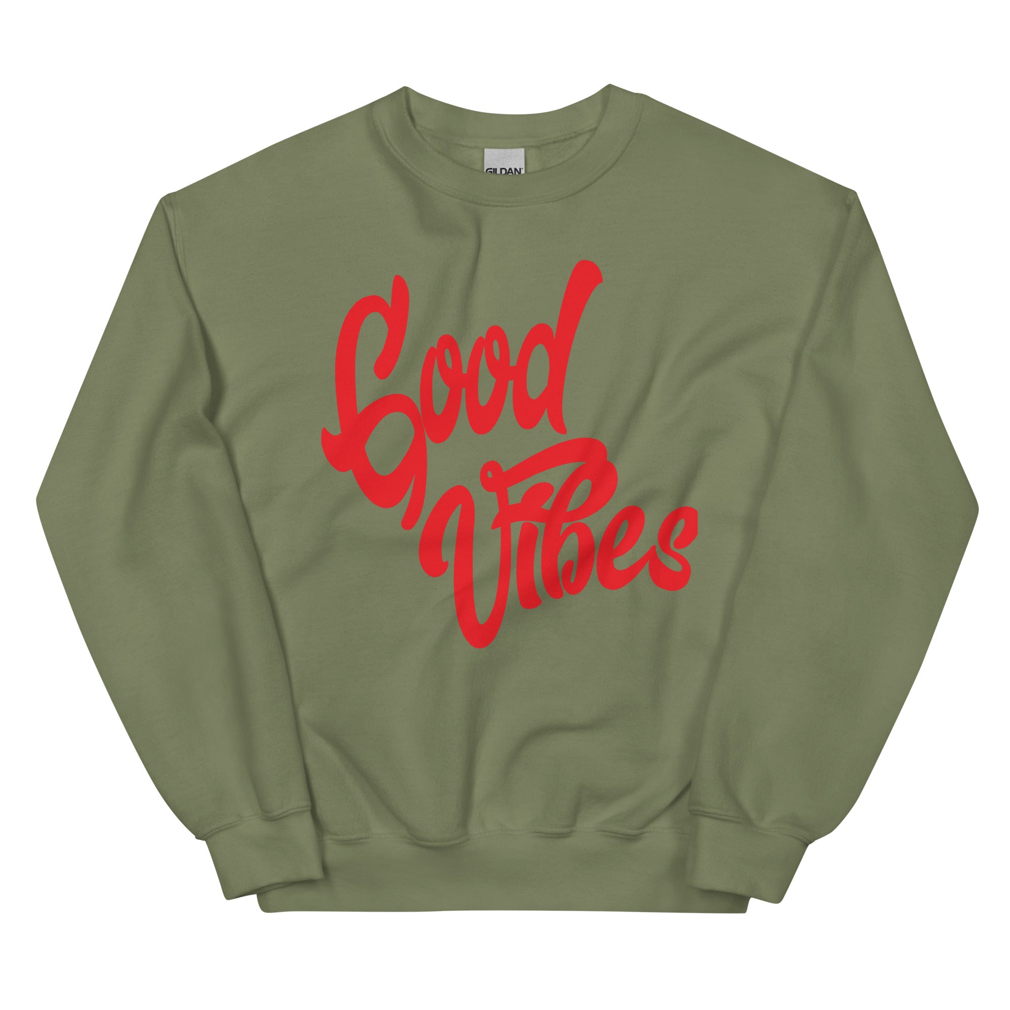 Good Vibes Unisex-Sweatshirt, Militärgrün, Vorderansicht