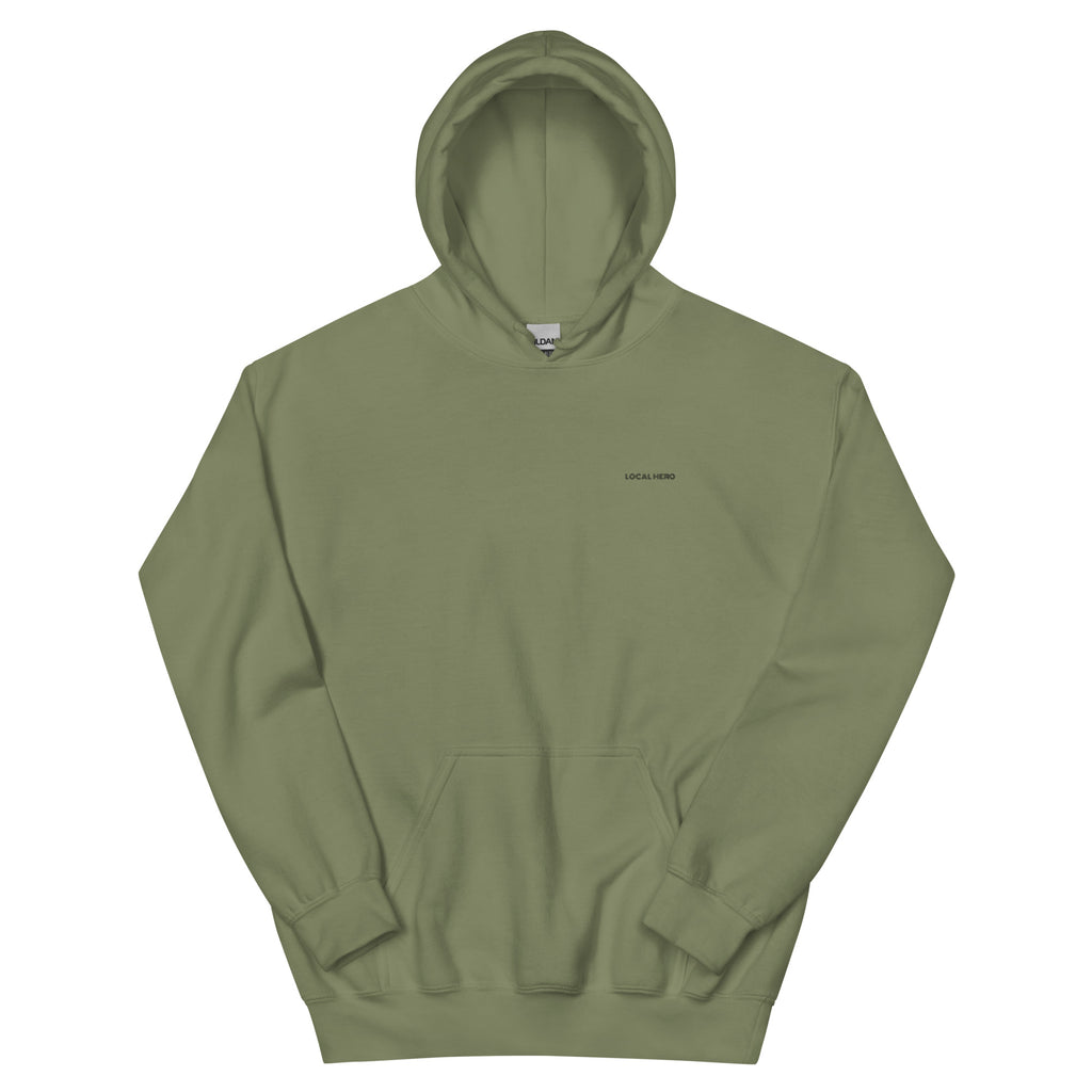 Local Hero Unisex-Hoodie, Militärgrün, Vorderansicht