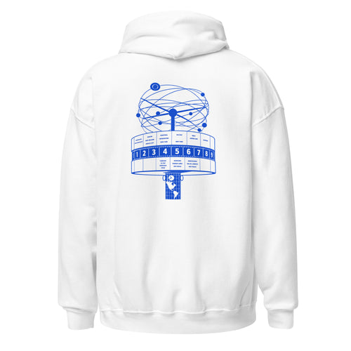 Berlin Alexanderplatz hoodie with World Clock (Weltzeituhr) print, White, back view