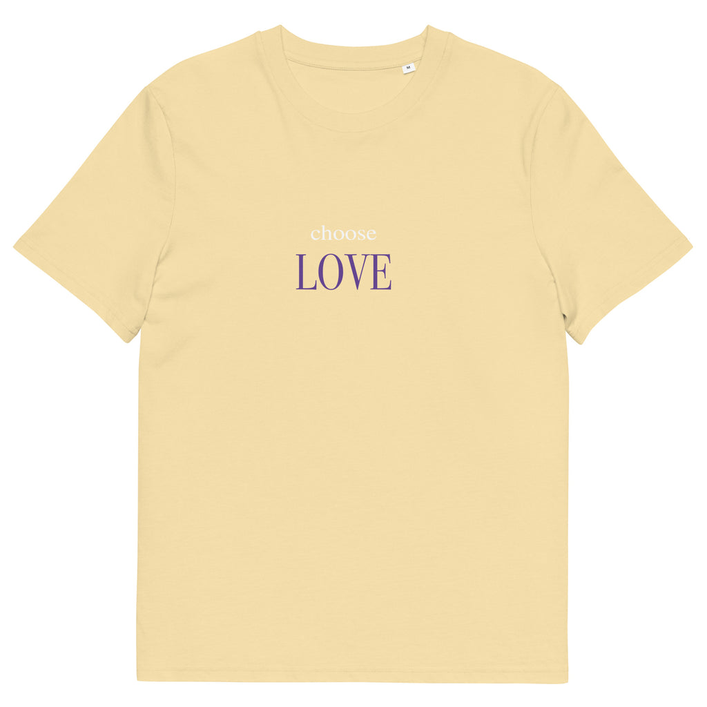 Choose Love T-Shirt mit Schriftzug, Butter, Vorderansicht