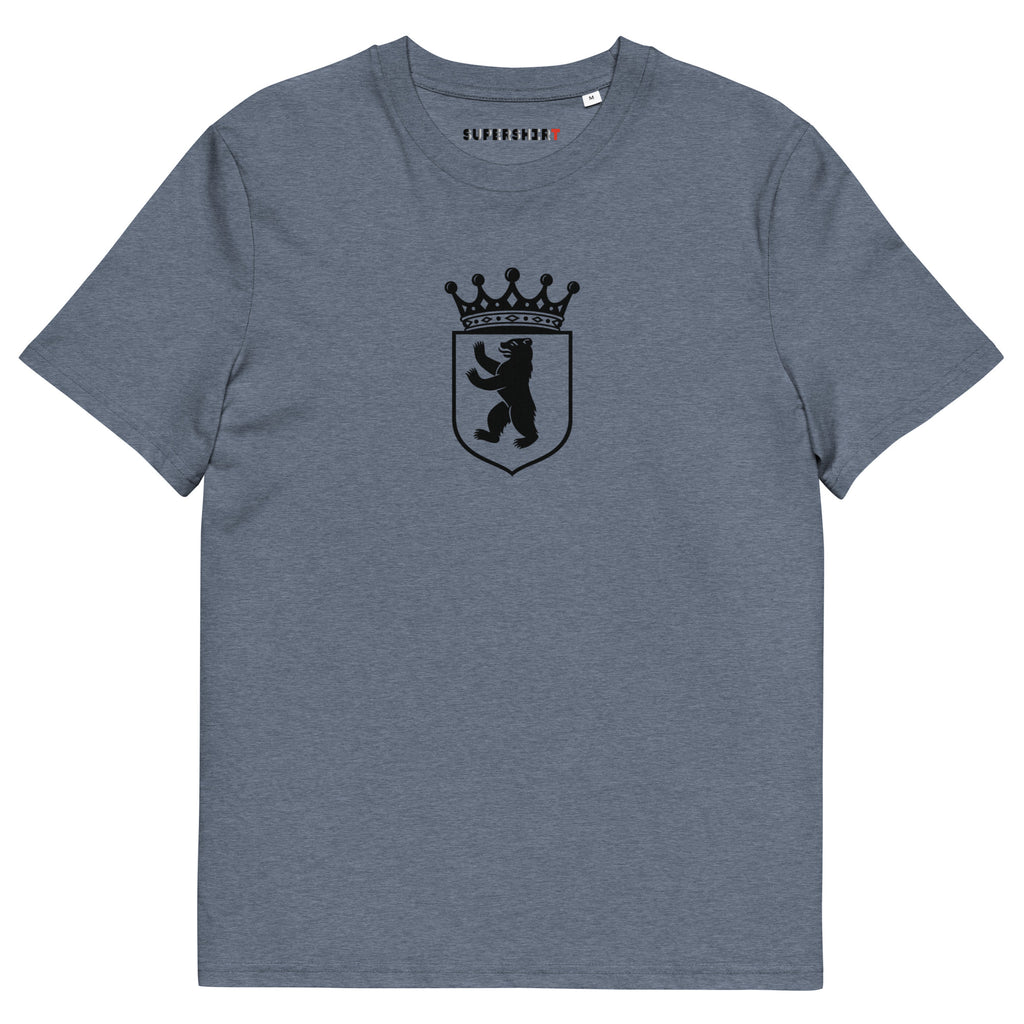 Berlin bear (Berlin Bär) organic cotton T-shirt, Dark Heather Blue, front view