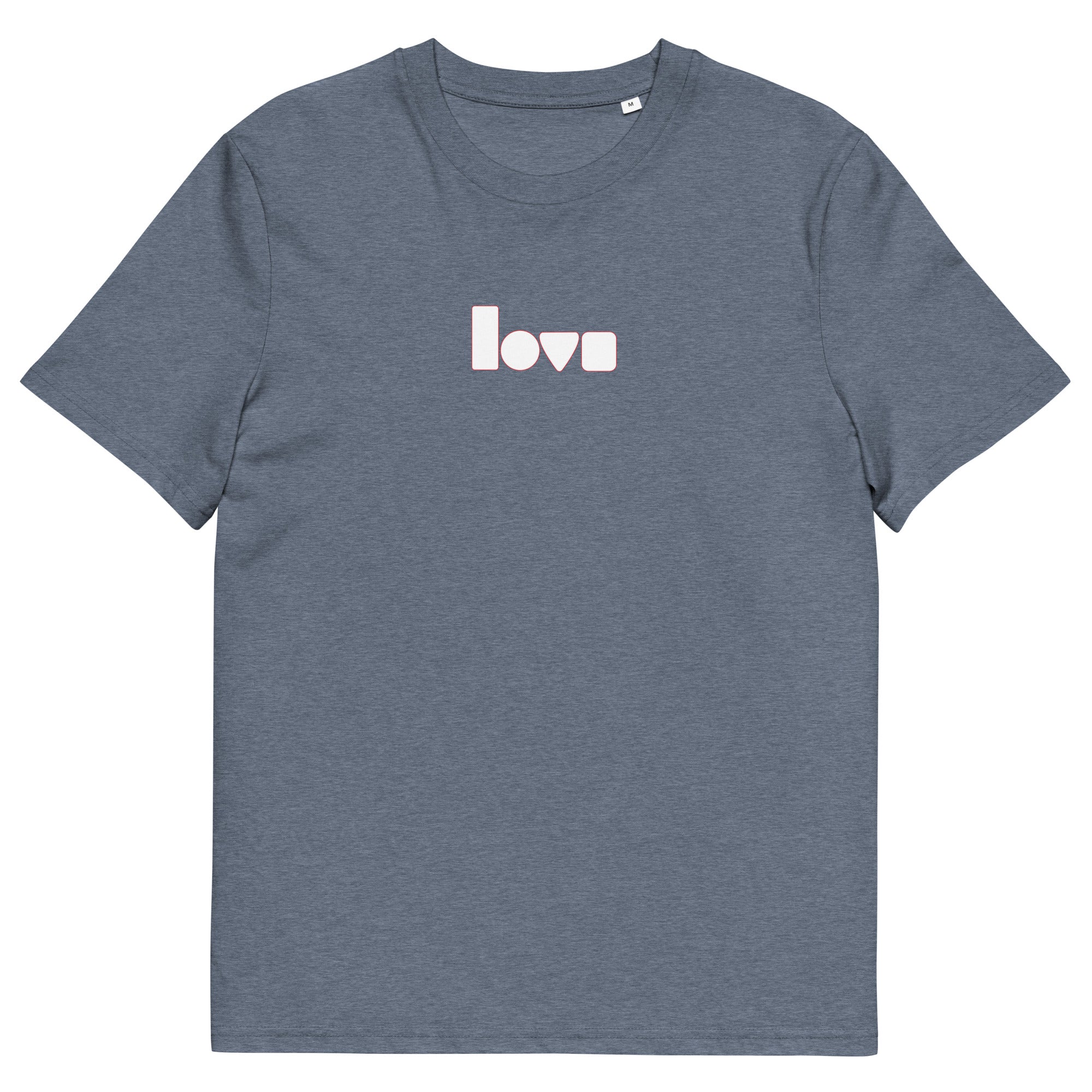 Geo-Love-T-Shirt aus Bio-Baumwolle, Dark Heather Blue, Vorderansicht