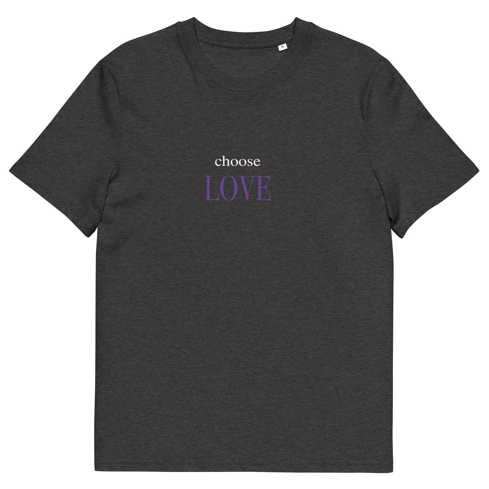 Choose Love T-Shirt mit Schriftzug, Dark Heather Grey, Vorderansicht