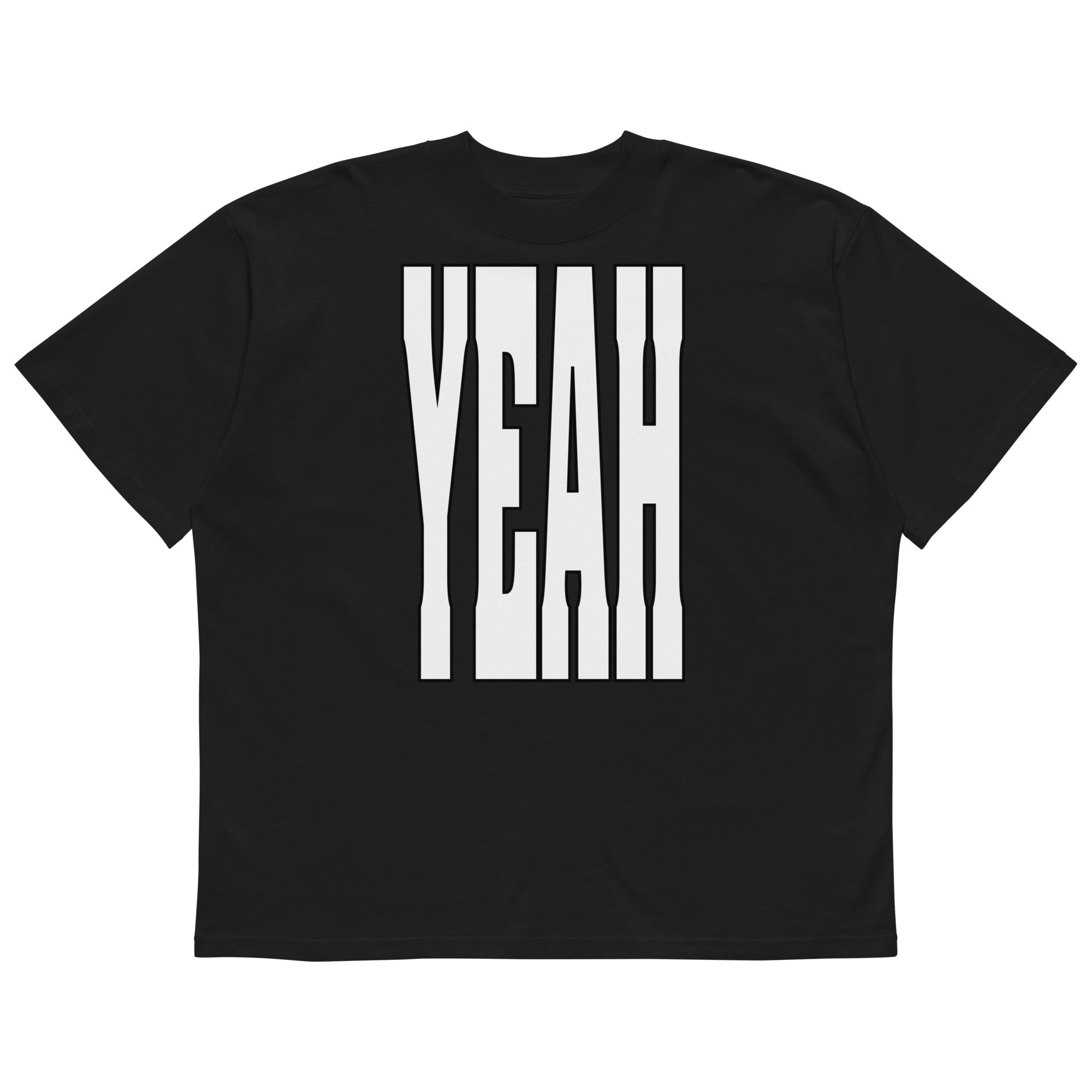 'YEAH'-Oversized-T-Shirt mit Schriftzug, Schwarz, Vorderansicht
