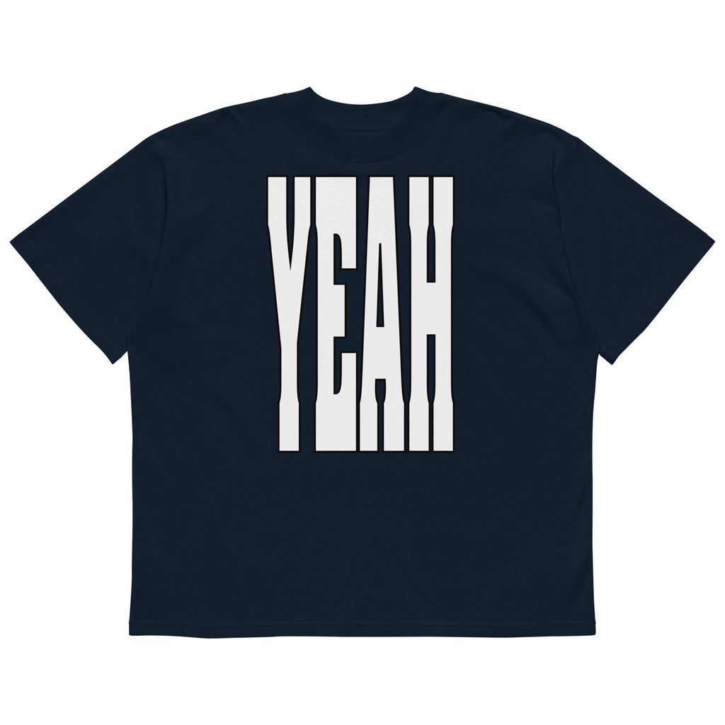 'YEAH'-Oversized-T-Shirt mit Schriftzug, Marineblau, Vorderansicht