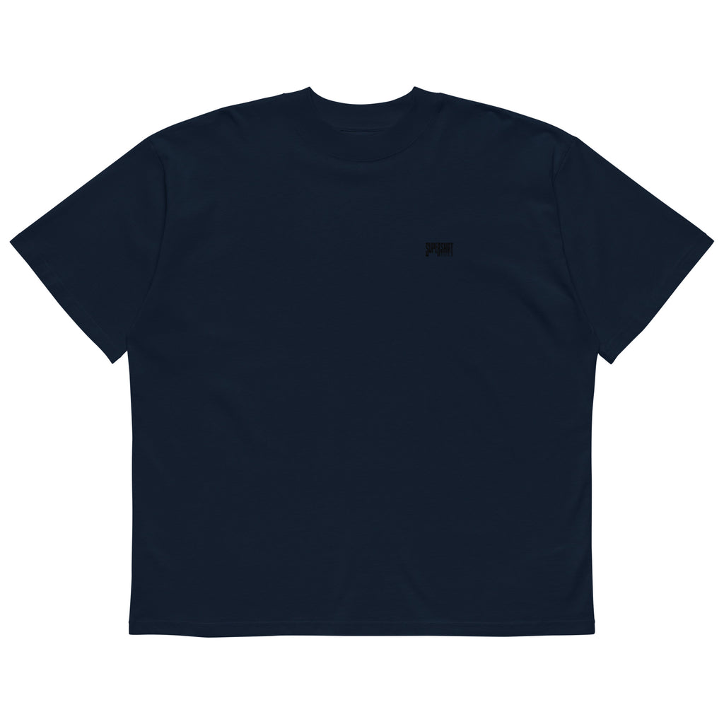 Supershirt Basic Oversized-High-Neck-T-Shirt aus Bio-Baumwolle, Marineblau, Vorderansicht