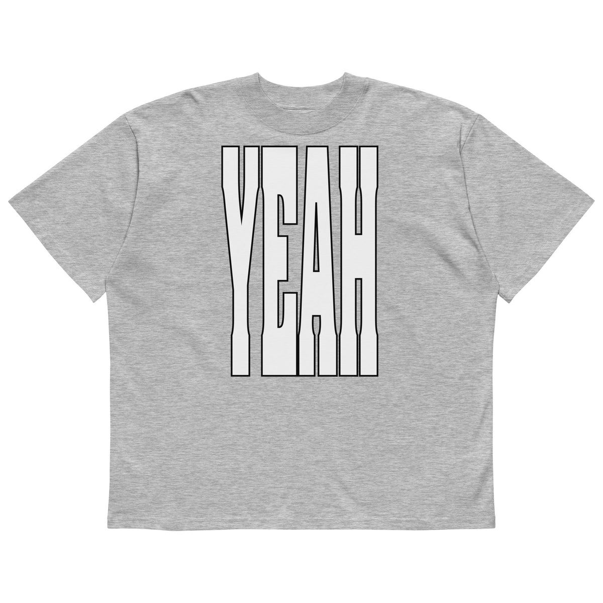 'YEAH'-Oversized-T-Shirt mit Schriftzug, Graumeliert, Vorderansicht