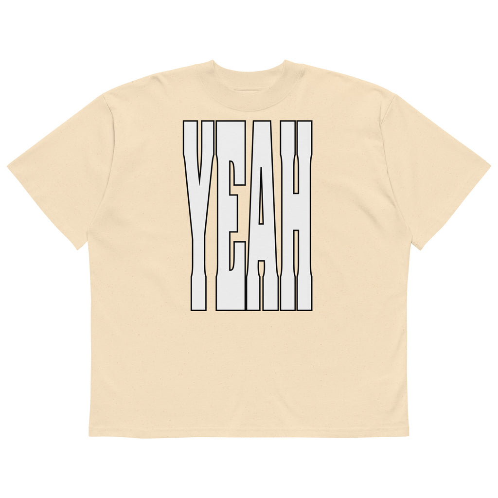 'YEAH'-Oversized-T-Shirt mit Schriftzug, Natur, Vorderansicht