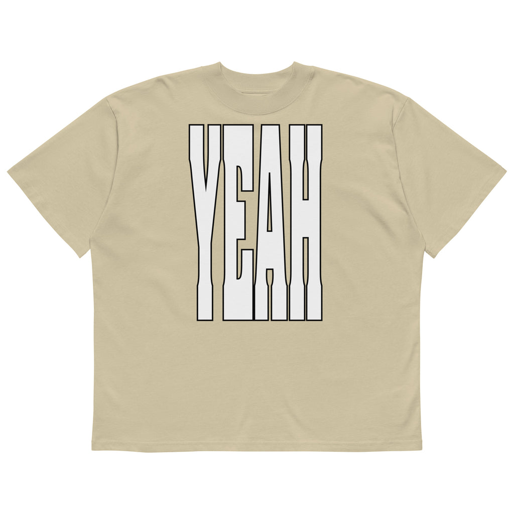 'YEAH'-Oversized-T-Shirt mit Schriftzug, Stone, Vorderansicht