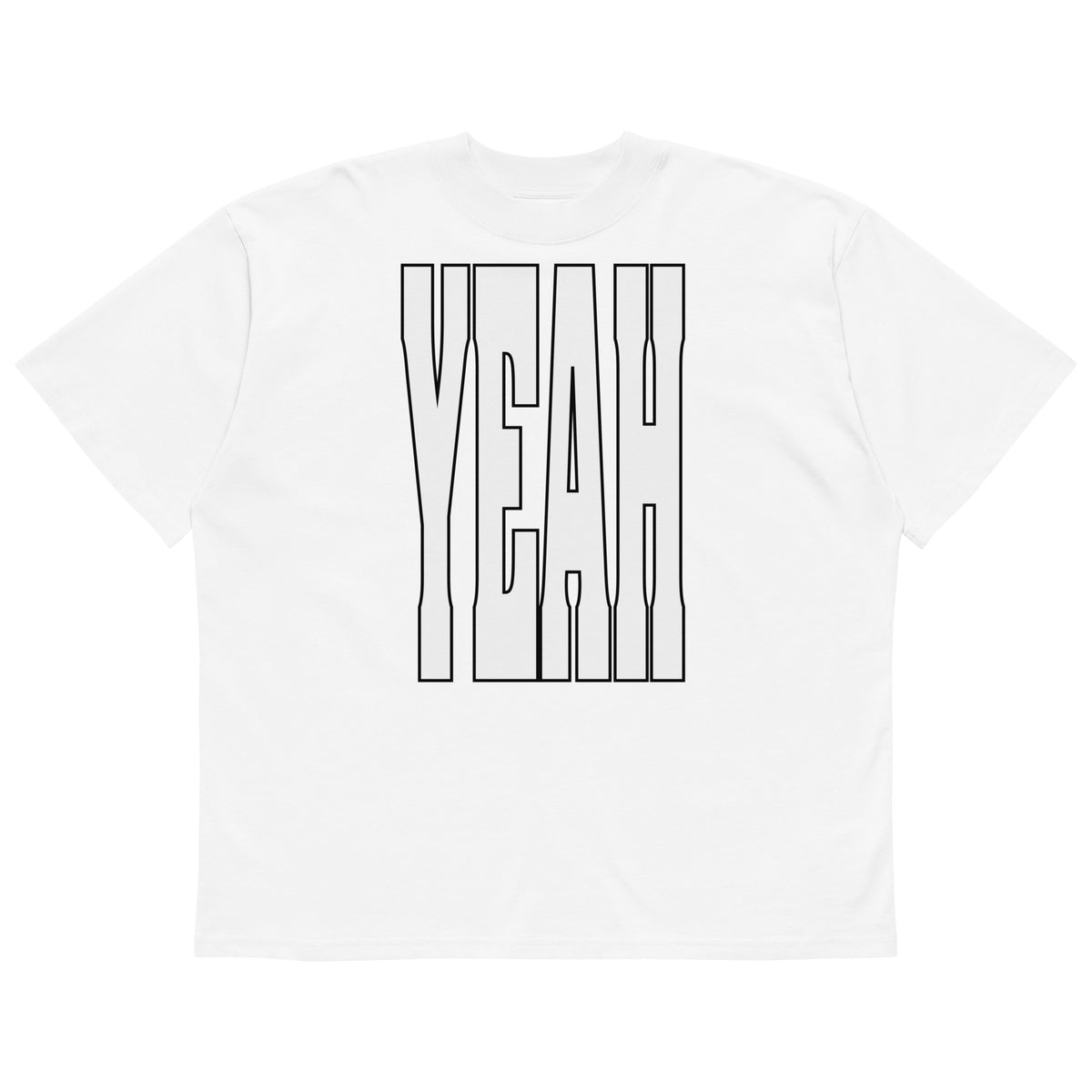 'YEAH'-Oversized-T-Shirt mit Schriftzug, Weiß, Vorderansicht