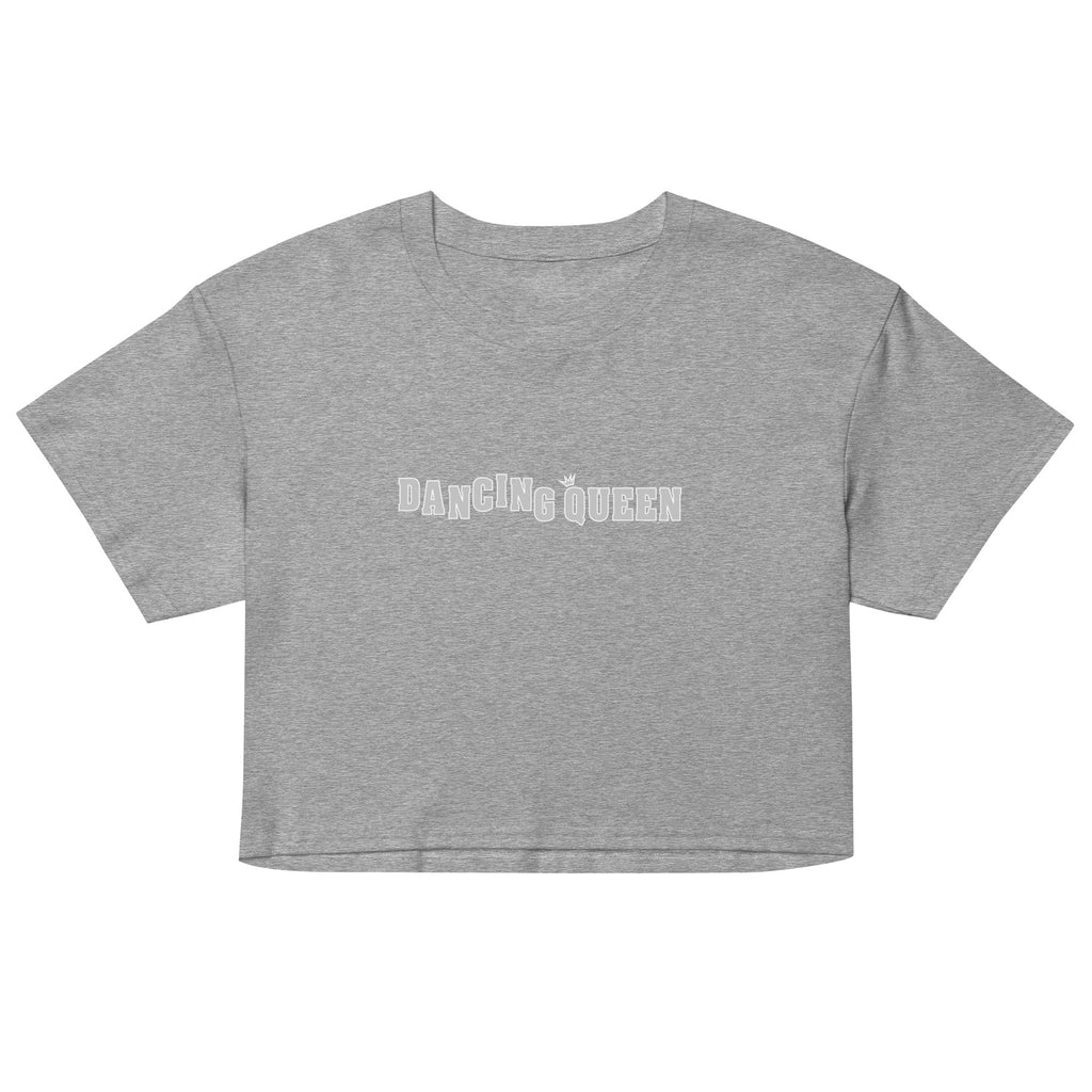 Dancing Queen Crop Top mit Schriftzug, Athletic Heather, Vorderansicht