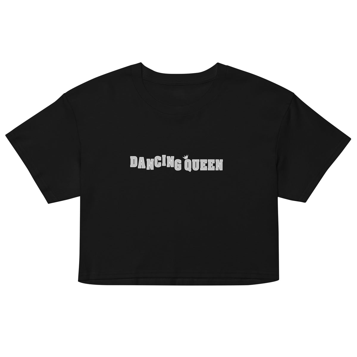 Dancing Queen Crop Top mit Schriftzug, Schwarz, Vorderansicht