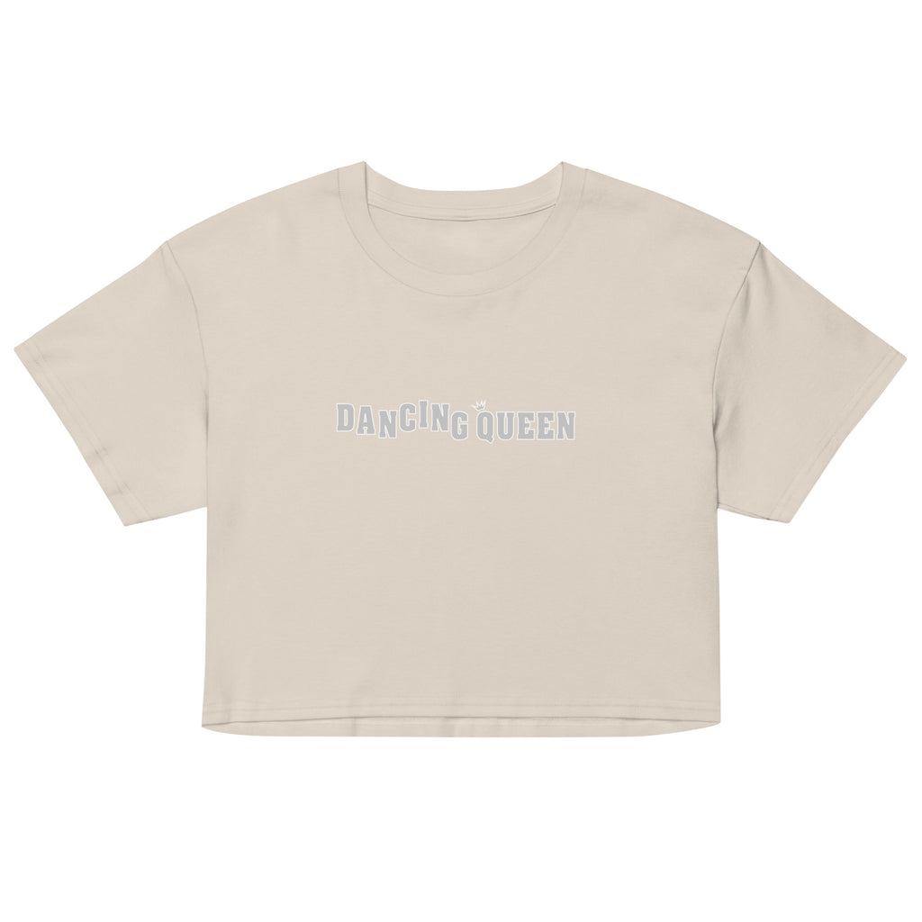 Dancing Queen Crop Top mit Schriftzug, Bone, Vorderansicht