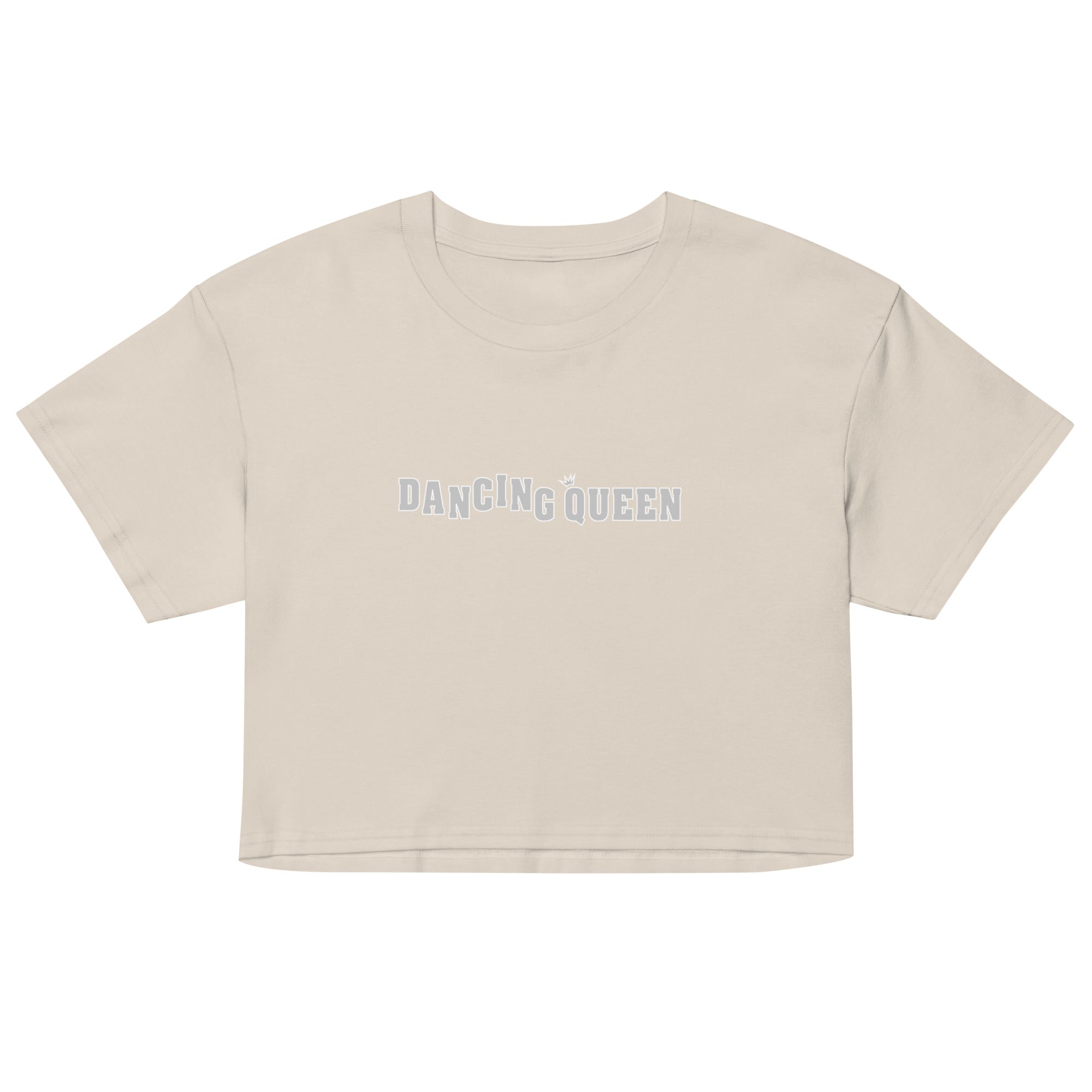 Dancing Queen Crop Top mit Schriftzug, Bone, Vorderansicht
