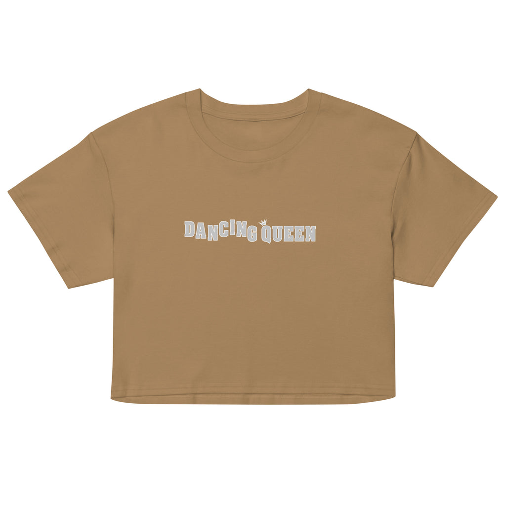 Dancing Queen Crop Top mit Schriftzug, Camel, Vorderansicht