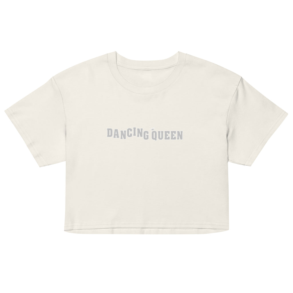 Dancing Queen Crop Top mit Schriftzug, Ecru, Vorderansicht