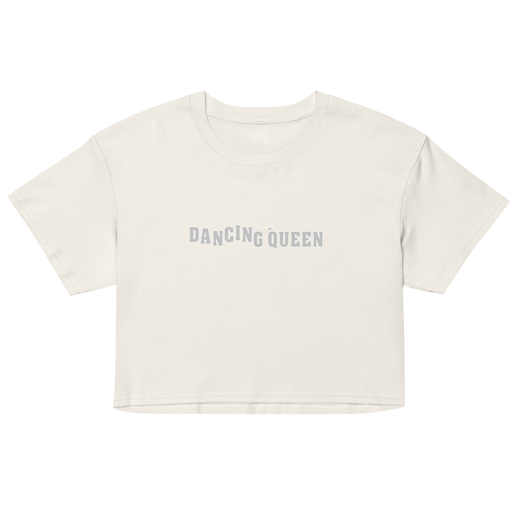 Dancing Queen Crop Top mit Schriftzug, Ecru, Vorderansicht