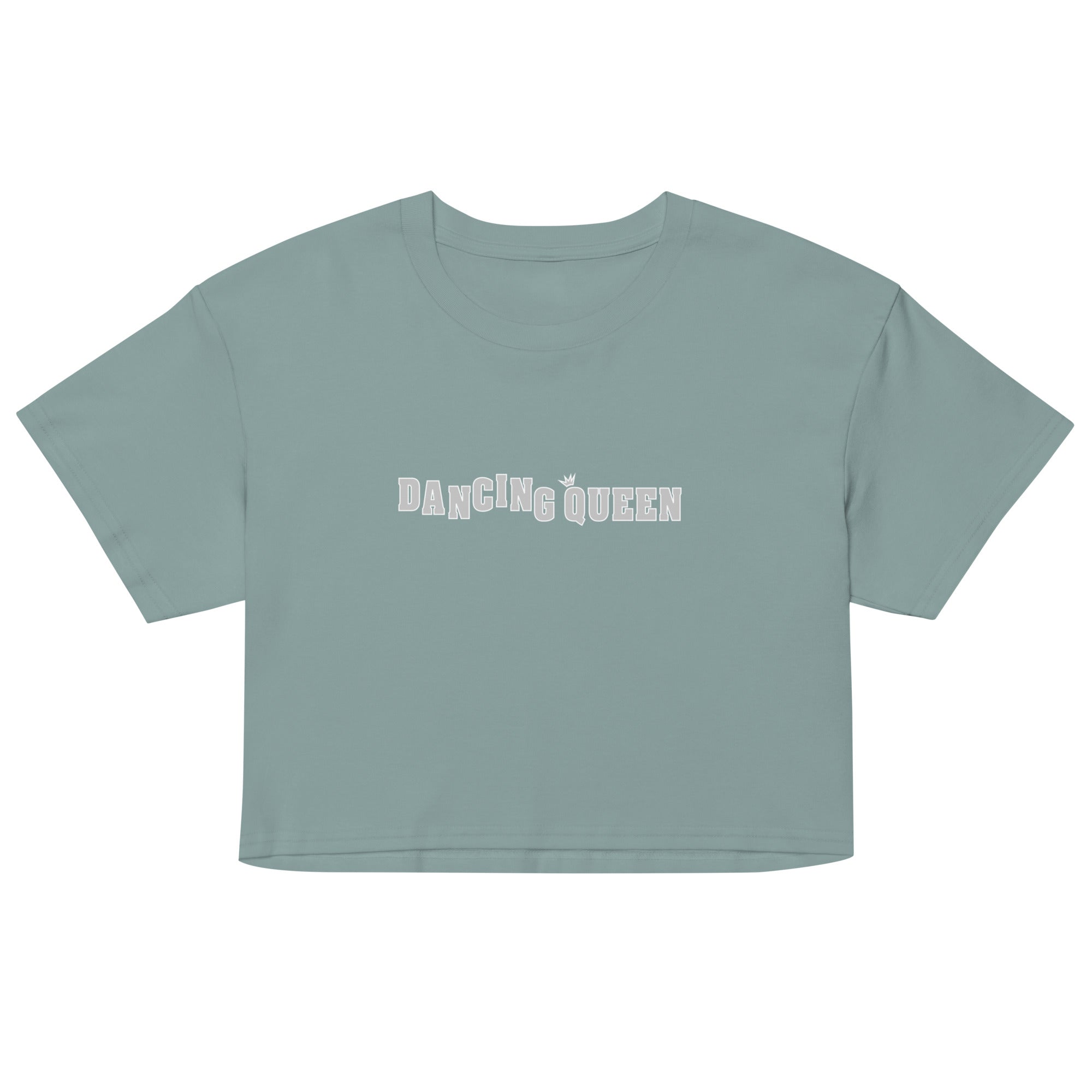 Dancing Queen Crop Top mit Schriftzug, Mineral, Vorderansicht