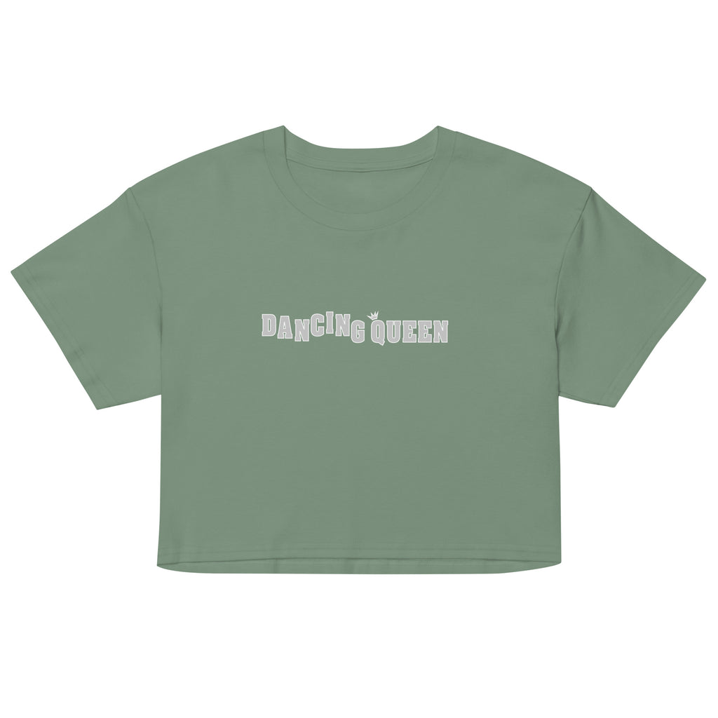 Dancing Queen Crop Top mit Schriftzug, Sage, Vorderansicht