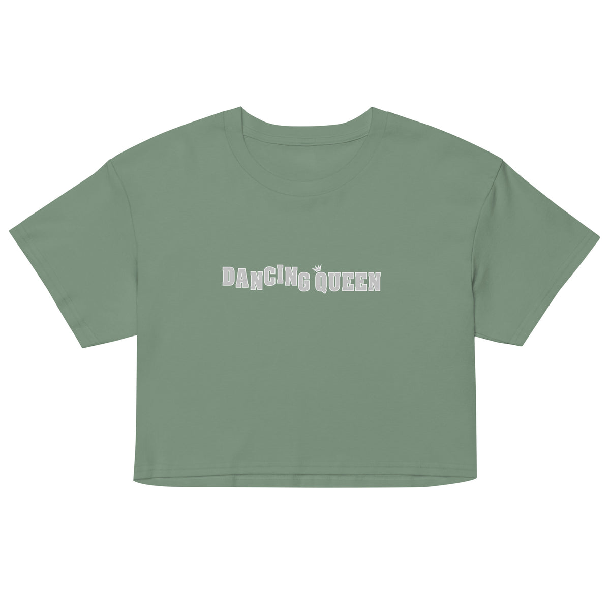 Dancing Queen Crop Top mit Schriftzug, Sage, Vorderansicht