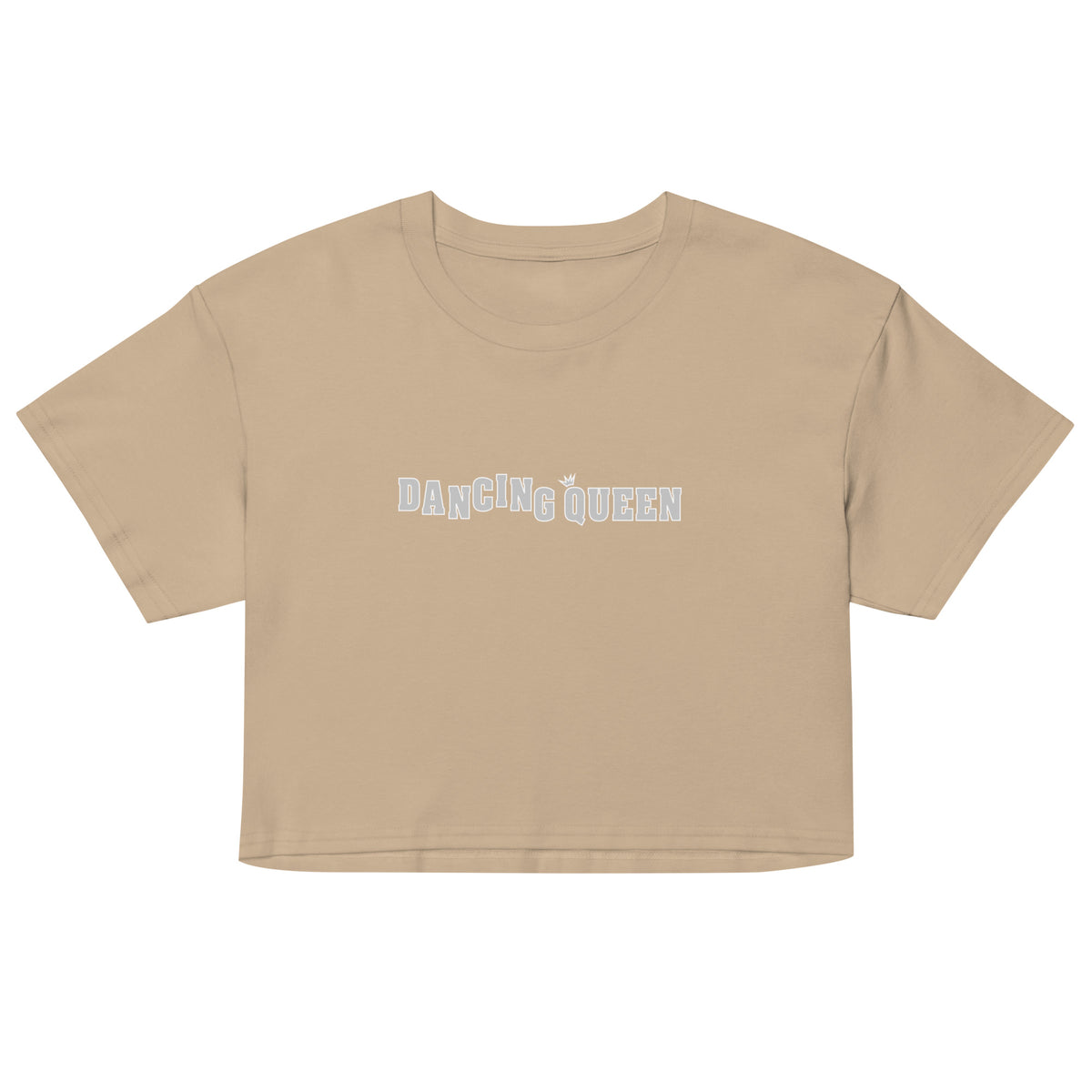 Dancing Queen Crop Top mit Schriftzug, Sand, Vorderansicht