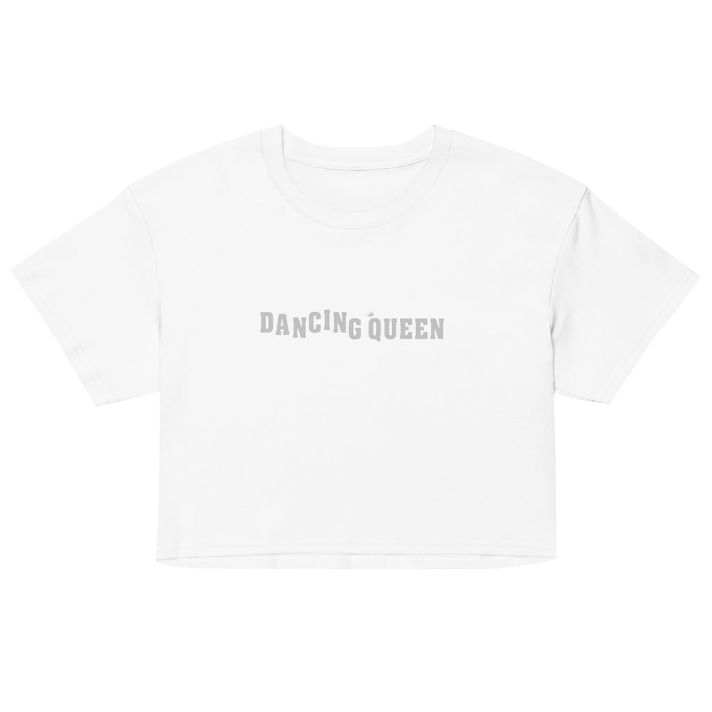 Dancing Queen Crop Top mit Schriftzug, Weiß, Vorderansicht
