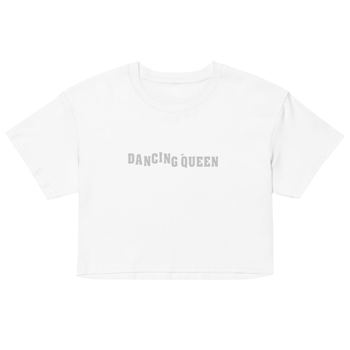 Dancing Queen Crop Top mit Schriftzug, Weiß, Vorderansicht