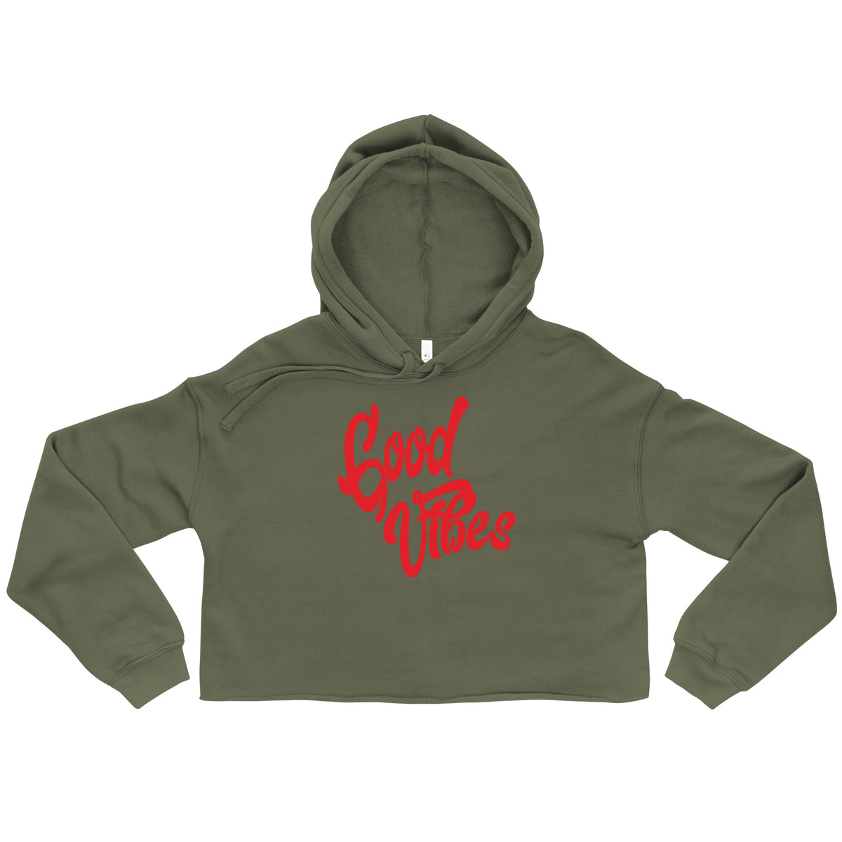 Good Vibes Damen-Crop-Hoodie, Militärgrün, Vorderansicht