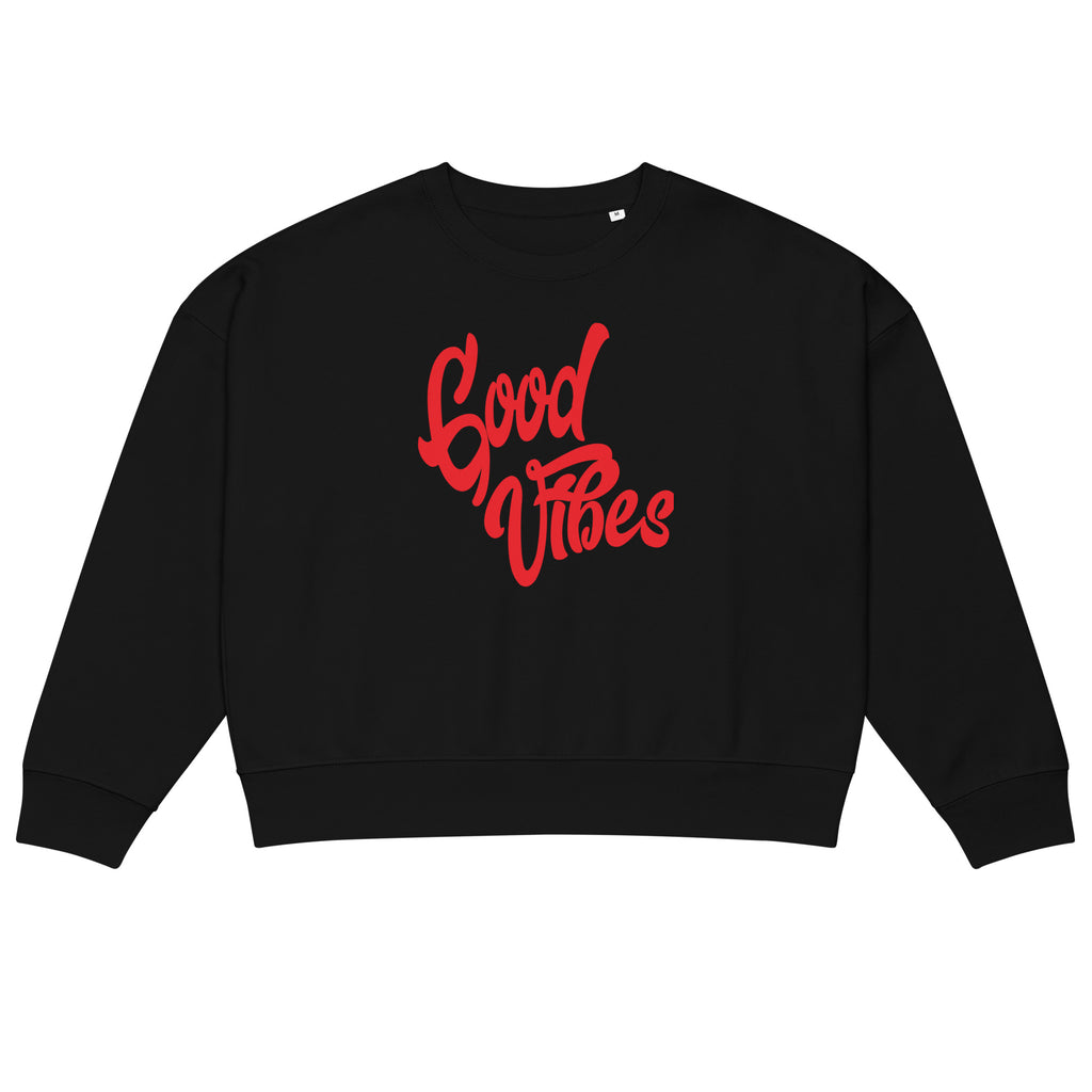 Good Vibes Damen-Sweatshirt aus Bio-Baumwolle, Schwarz, Vorderansicht