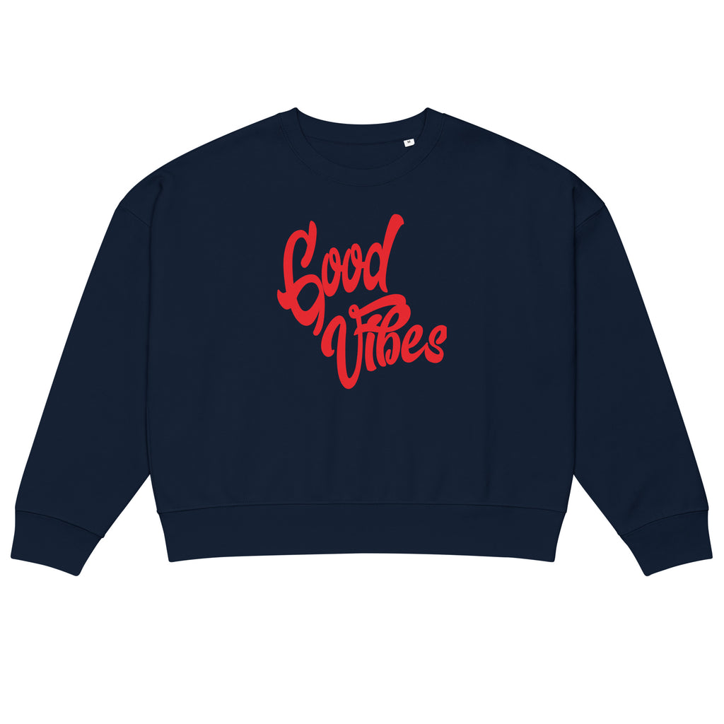 Good Vibes Damen-Sweatshirt aus Bio-Baumwolle, Marineblau, Vorderansicht