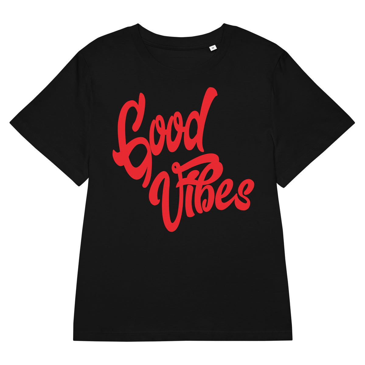 Good Vibes T-Shirt mit Rippbund-Ausschnitt, Schwarz, Vorderansicht