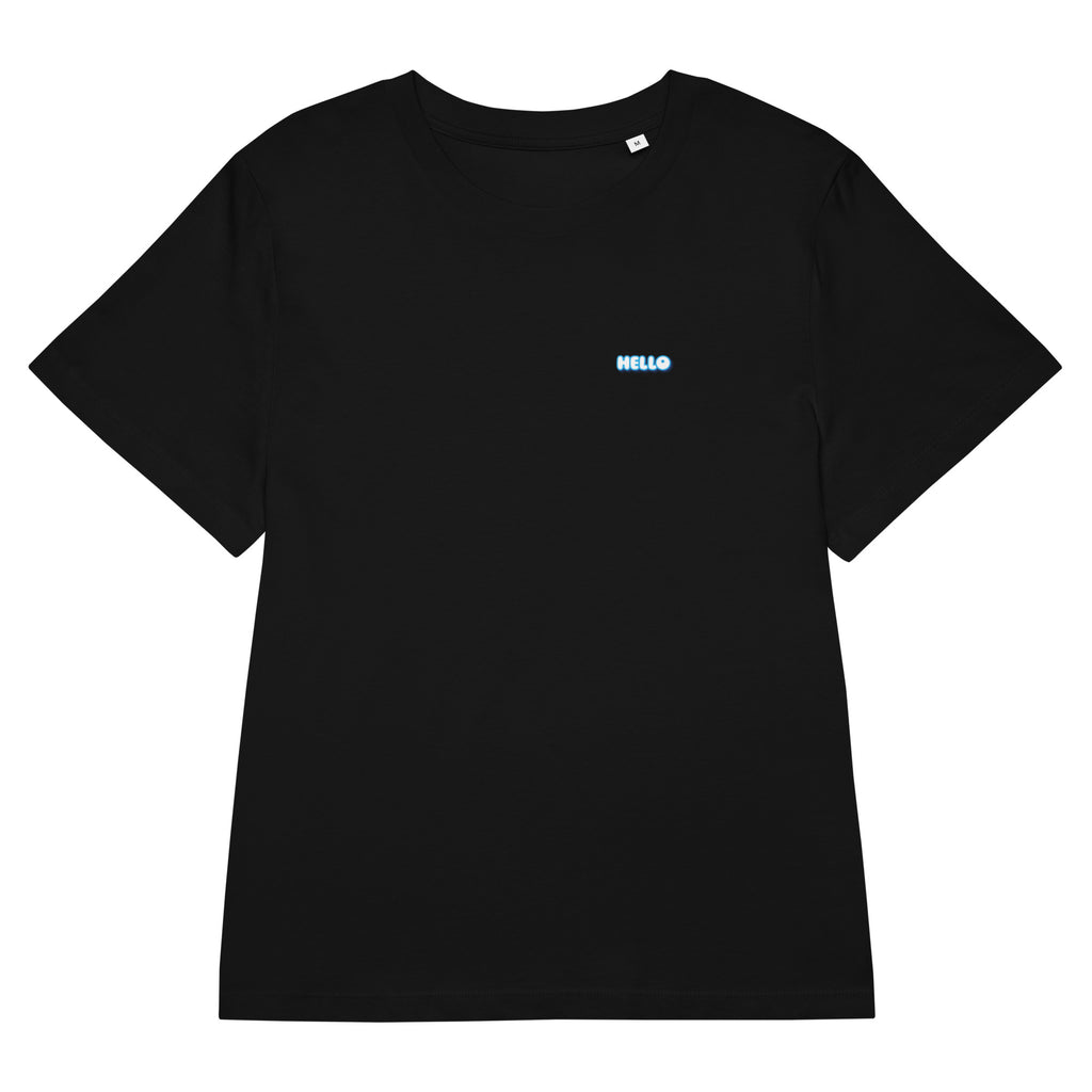 Hello-T-Shirt mit Streetwear-Schriftzug, Schwarz, Vorderansicht