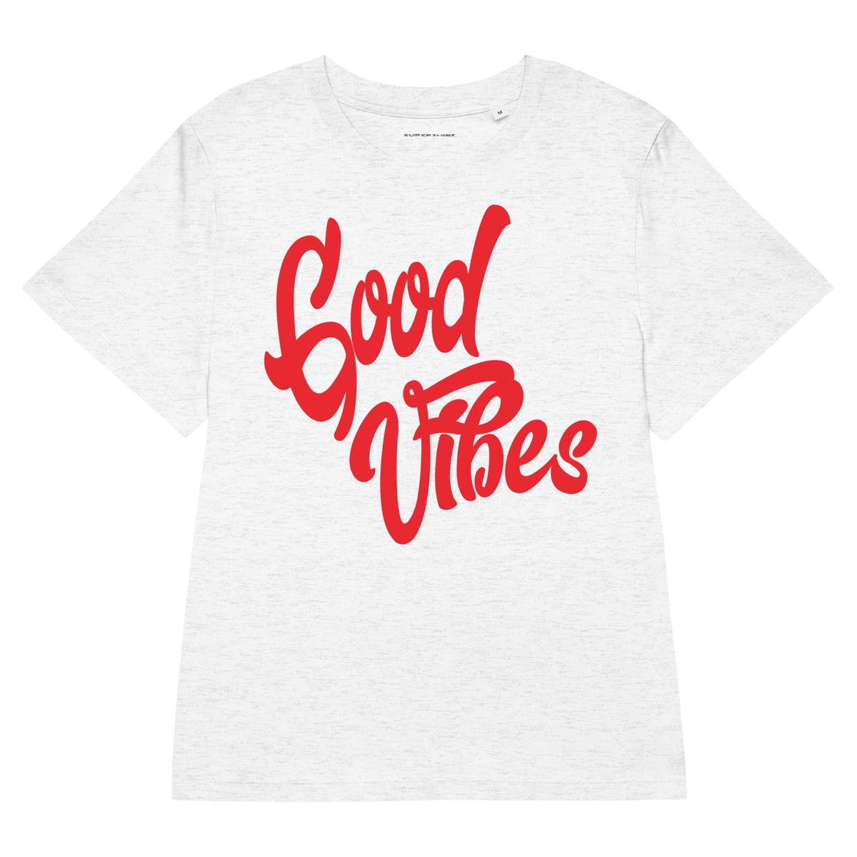 Good Vibes T-Shirt mit Rippbund-Ausschnitt, Cool Heather Grey, Vorderansicht