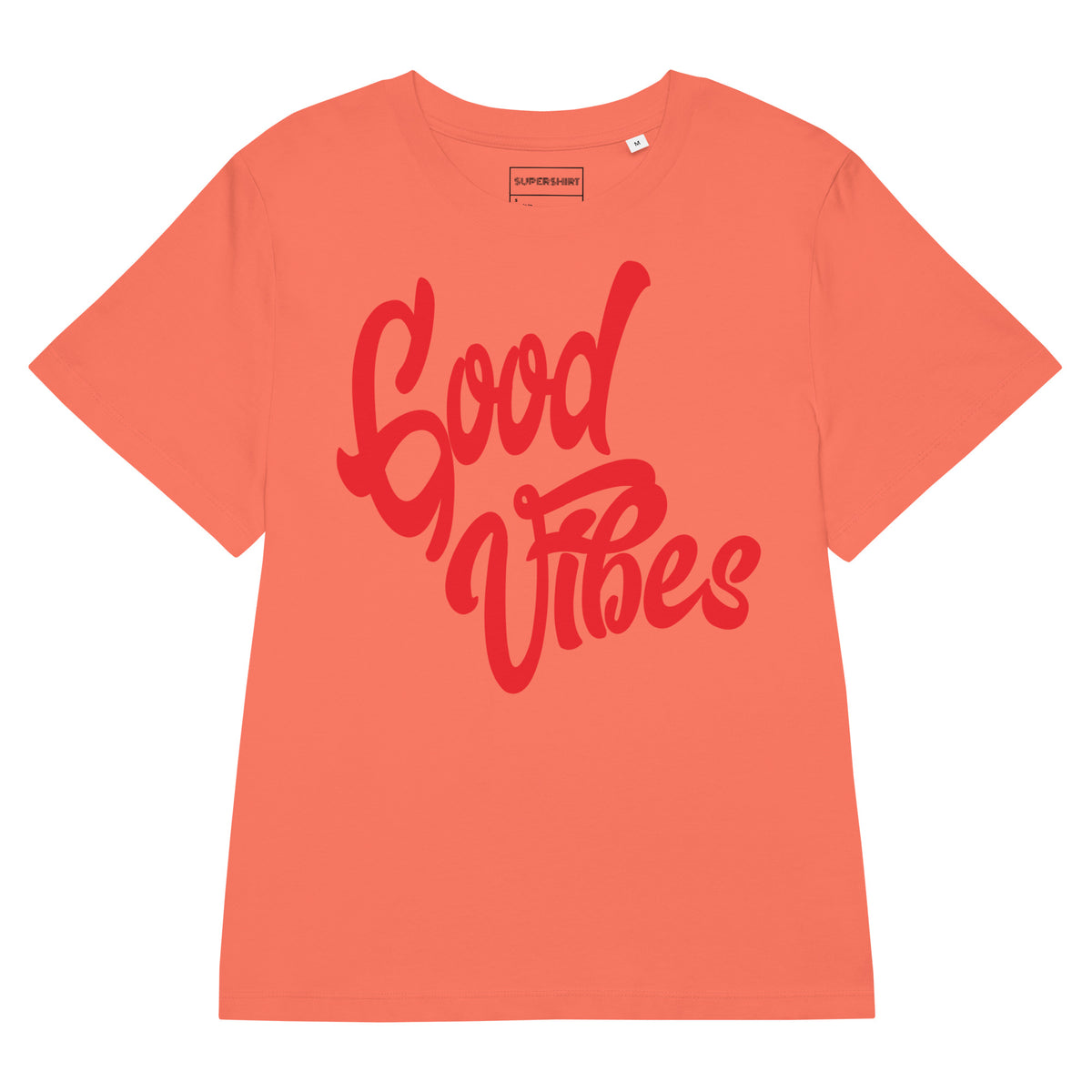 Good Vibes T-Shirt mit Rippbund-Ausschnitt, Fiesta, Vorderansicht