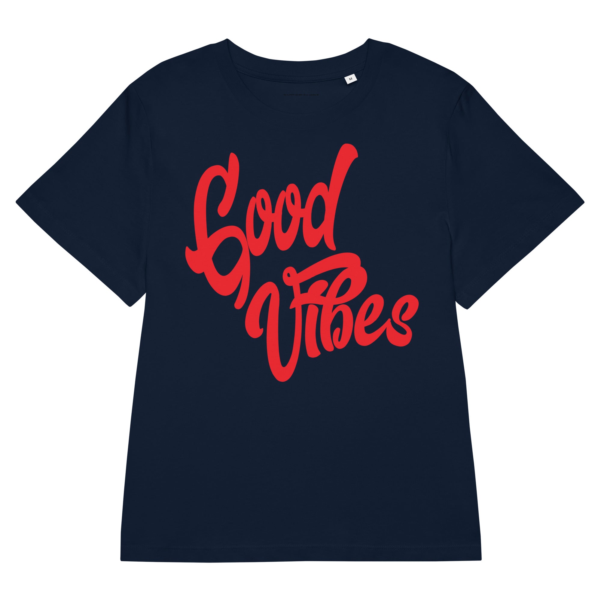 Good Vibes T-Shirt mit Rippbund-Ausschnitt, Marineblau, Vorderansicht