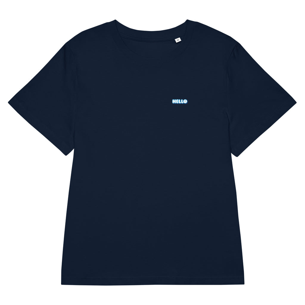 Hello-T-Shirt mit Streetwear-Schriftzug, Marineblau, Vorderansicht