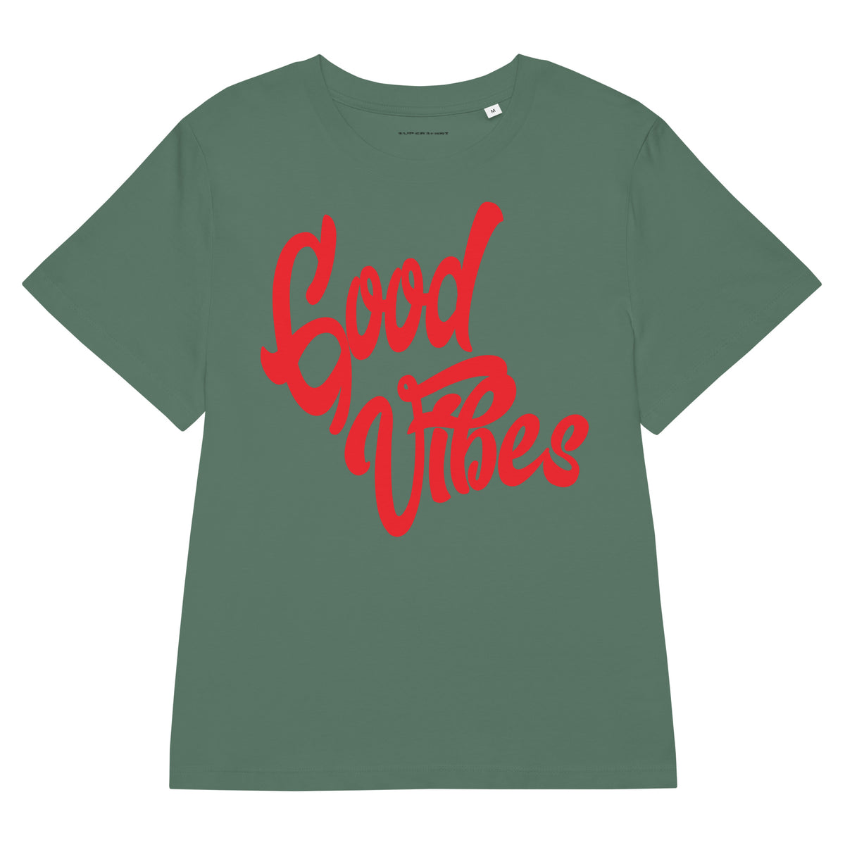 Good Vibes T-Shirt mit Rippbund-Ausschnitt, Green Bay, Vorderansicht