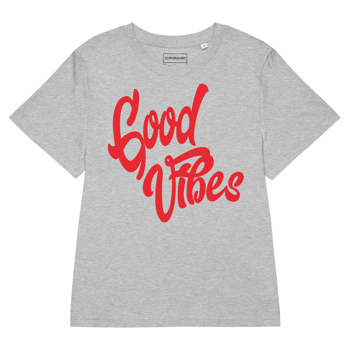 Good Vibes T-Shirt mit Rippbund-Ausschnitt, Graumeliert, Vorderansicht