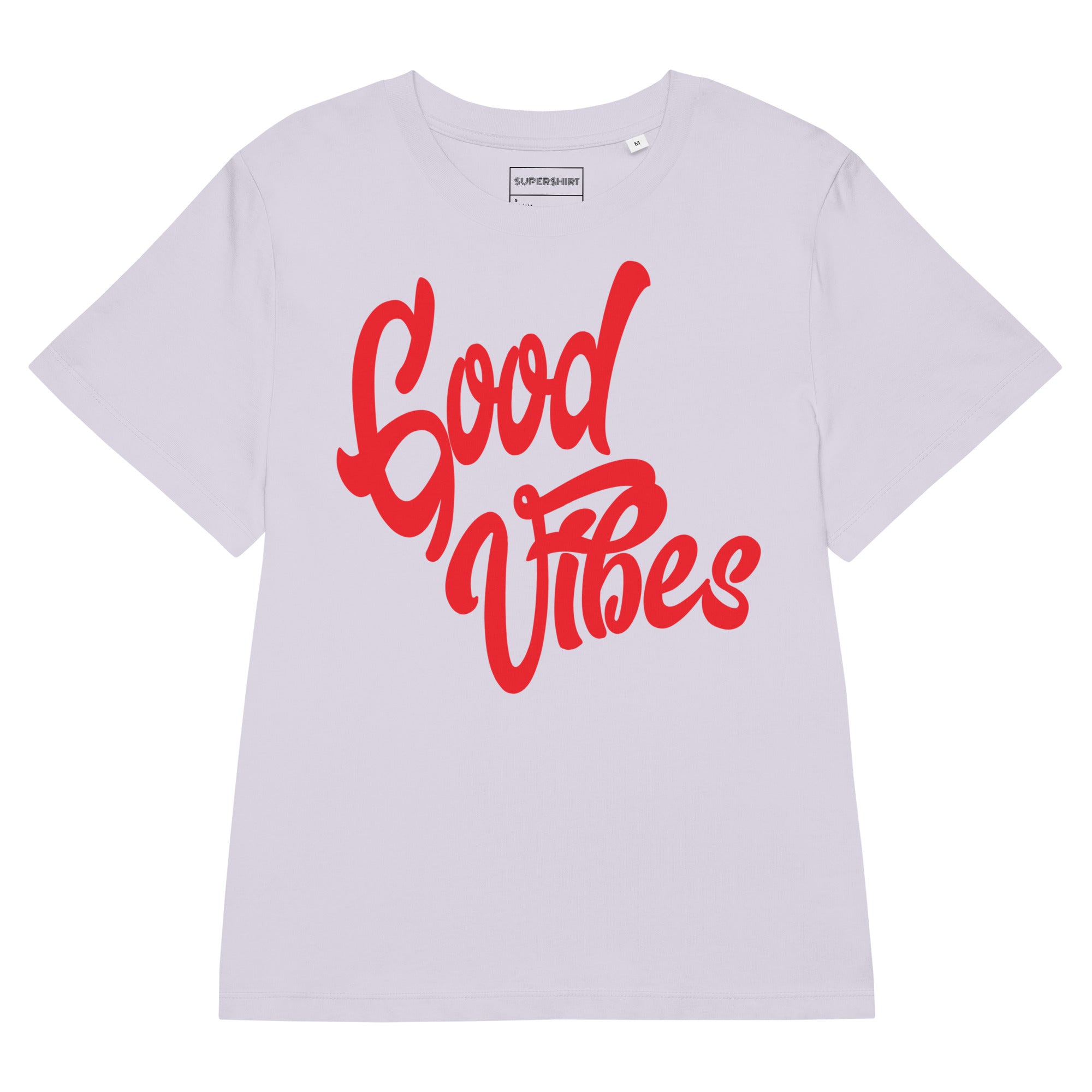 Good Vibes T-Shirt mit Rippbund-Ausschnitt, Lavendel, Vorderansicht