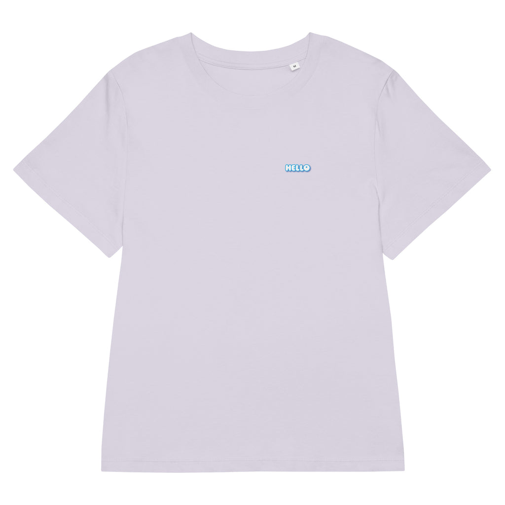 Hello-T-Shirt mit Streetwear-Schriftzug, Lavendel, Vorderansicht