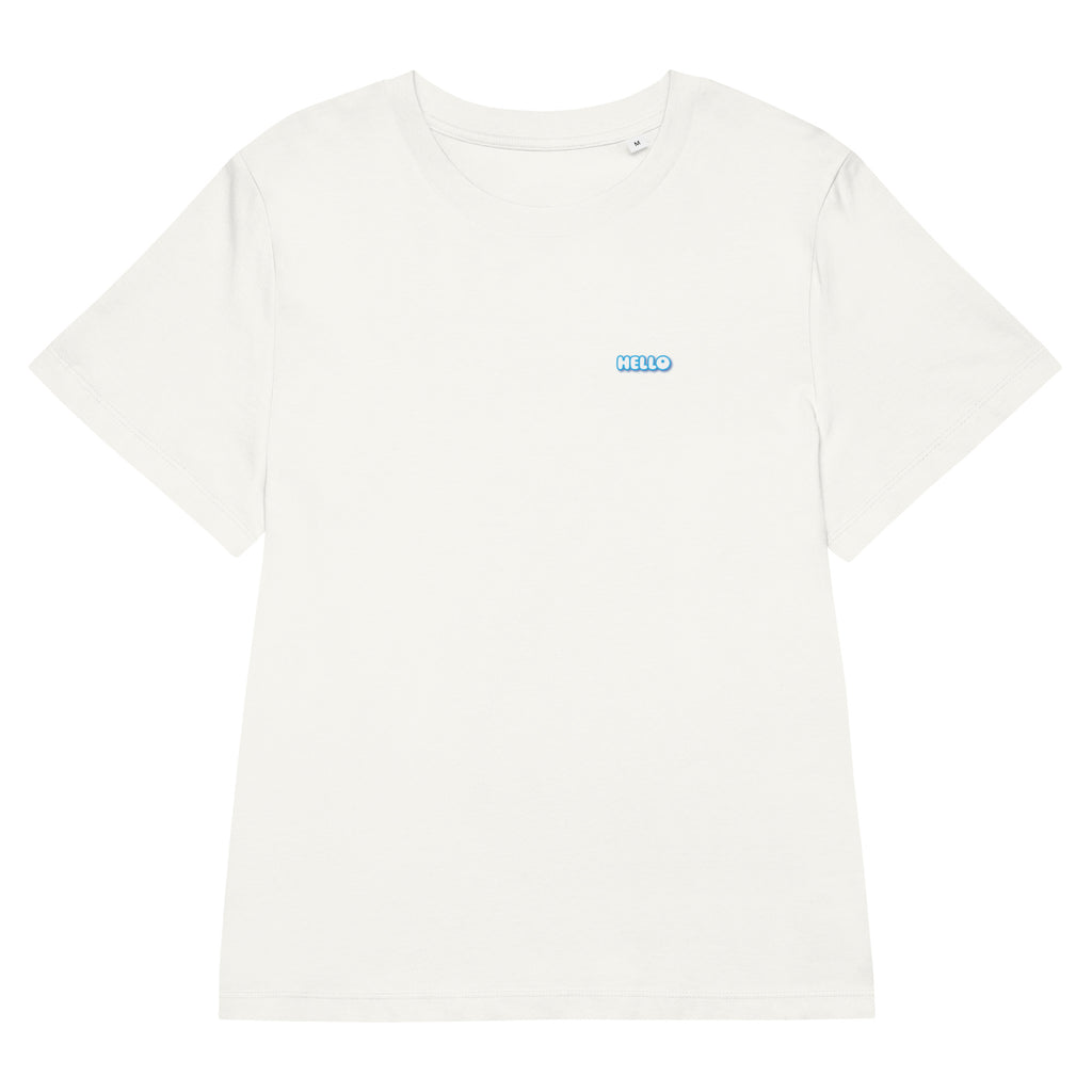 Hello-T-Shirt mit Streetwear-Schriftzug, Off White, Vorderansicht
