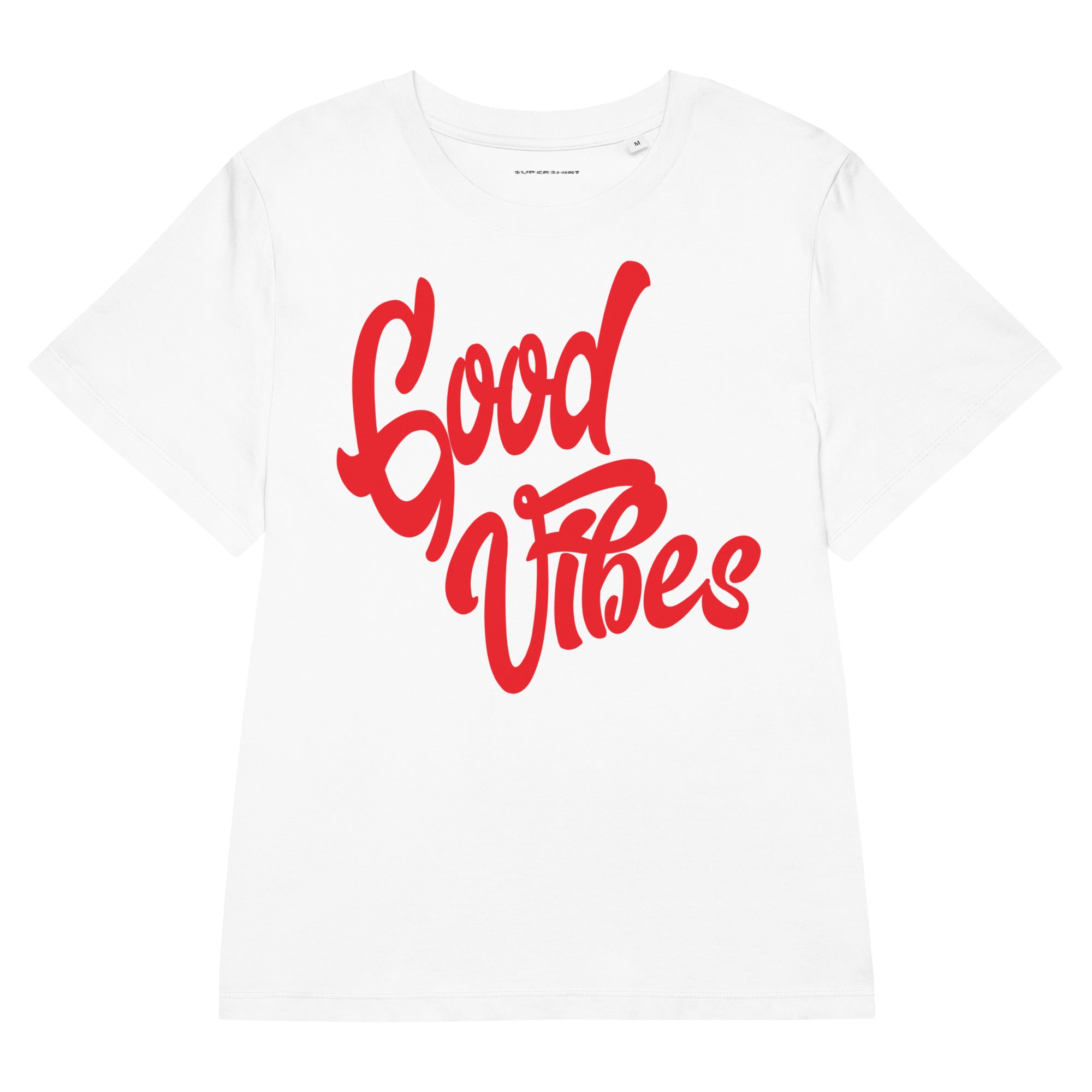 Good Vibes T-Shirt mit Rippbund-Ausschnitt, Weiß, Vorderansicht